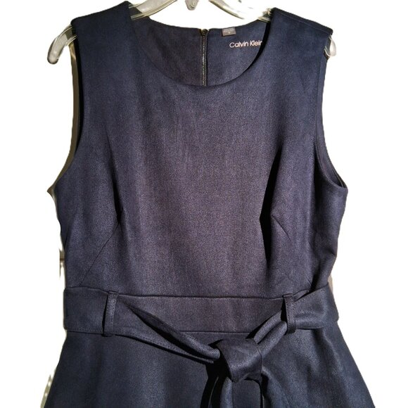 CALVIN KLEIN Dress  sz 10  MIDI  A-Line  Navy Blue  Faux Suede  Sleeveless  NWT - Picture 2 of 12